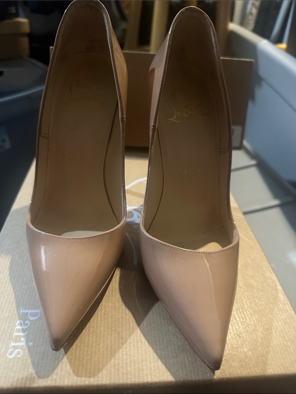 Christian Louboutin Blush Patent Leather Pointed Toe Pumps